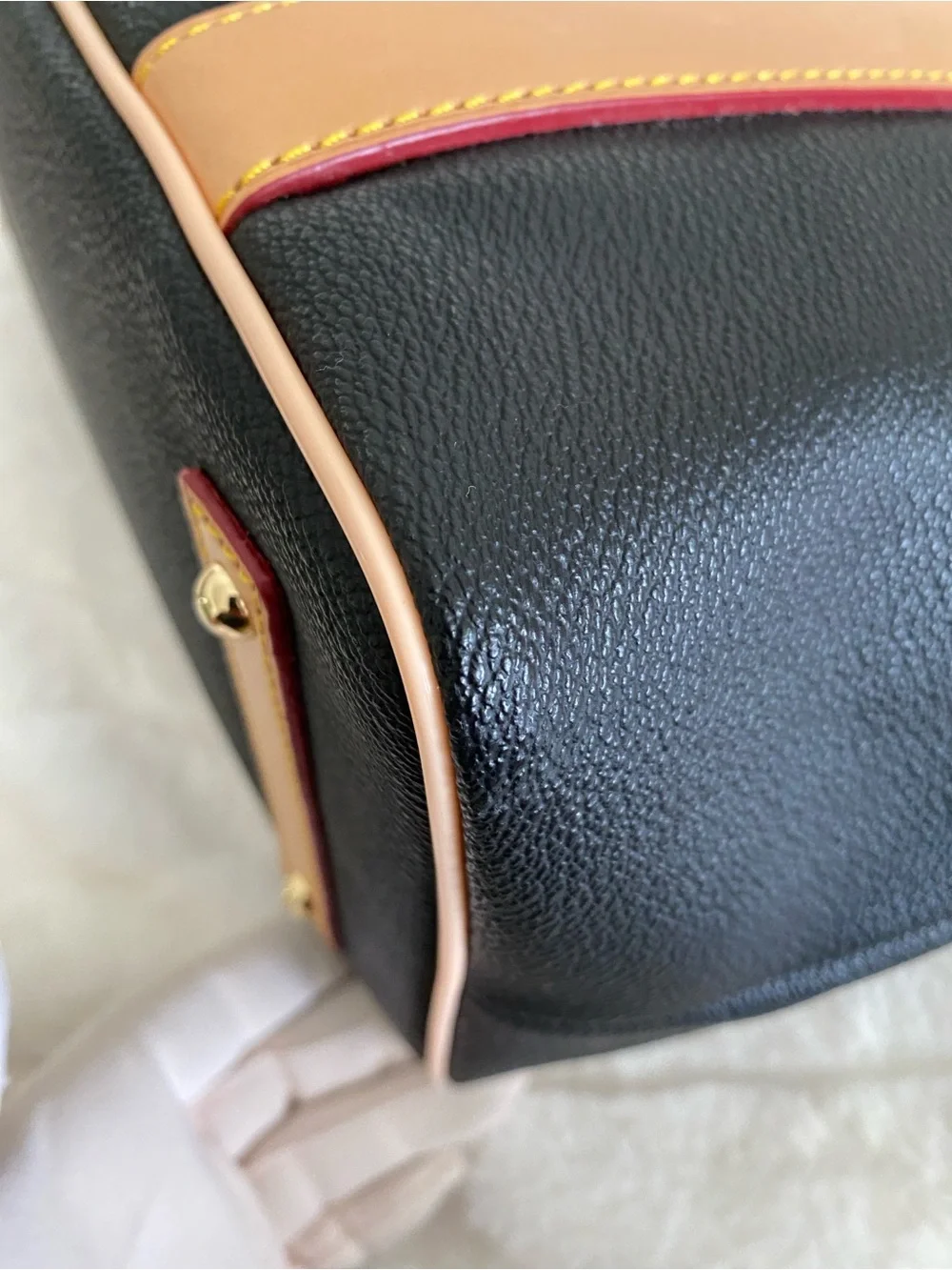 Dooney & Bourke Small Madeline Satchel in Black and Tan Leather w/ Strap